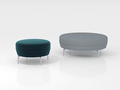 Modern Round Ottomans With Dark Green And Gray Upholstery And Metal Legs 3d model