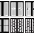 Sliding Doors with Black Frames and Various Grid Patterns for Interior Design 3d model