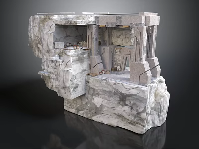 Stone Structure Scene Component With Layered Platforms Archway And Textured Surfaces 3d model