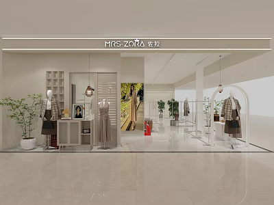Modern Clothing Store Interior With Displayed Clothes Mannequins Green Plants And Lighting 3d model