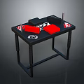 Black Household Table With Red Cushions And Storage Items For Daily Use