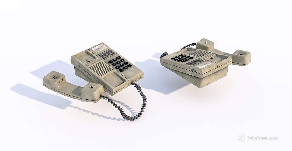 Two Vintage Telephones With Keypad And Coiled Cord On White Background 3d model 