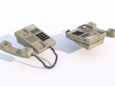 Two Vintage Telephones With Keypad And Coiled Cord On White Background 3d model