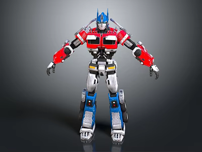 Red Blue White Robot Figure With Helmet Armor Mechanical Design Standing Pose Open Arms 3d model