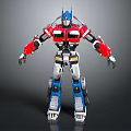 Red Blue White Robot Figure With Helmet Armor Mechanical Design Standing Pose Open Arms