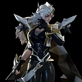 Game Character With Purple Gold Wings Black White Outfit And Multiple Angles