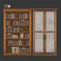 Vintage Wooden Bookcase Set With Open Shelves And Glass Doors Filled With Books
