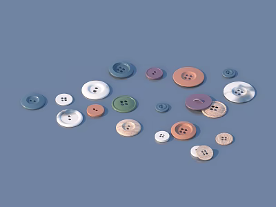 Various Colorful Buttons Scattered On Blue Background For Daily Use 3d model
