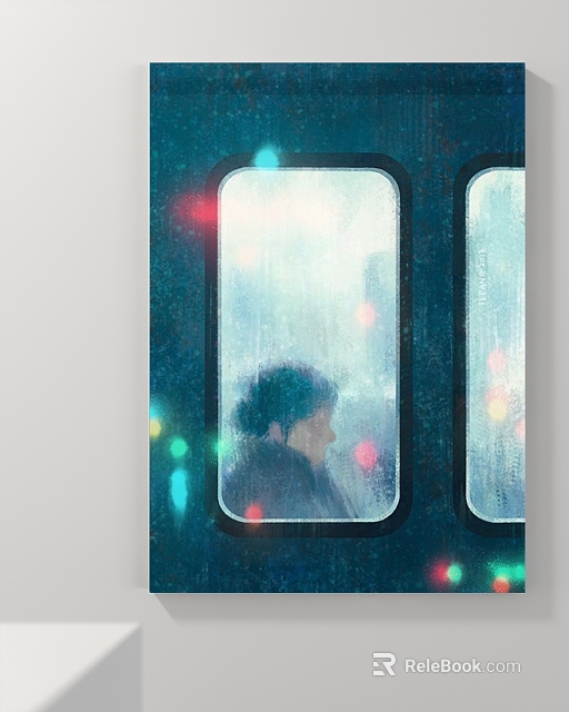 Abstract Painting Featuring Two Windows Colorful Light Spots and Foggy Figure in Blue Green Tones 3d model 
