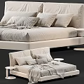 Modern Double Bed With Multiple Decorative Pillows Soft Blanket And Side Table