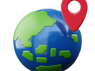 Colorful Decorative Ornament Set With Blue Globe Green Landmasses And Red Location Pin 3d model