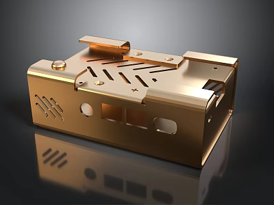 Shiny Golden Train Model Made Of Metal With Structured Body And Windows 3d model