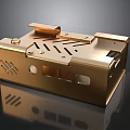 Shiny Golden Train Model Made Of Metal With Structured Body And Windows