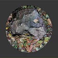 Artistic Stone Wood Creation With Colorful Leaf Decorative Details