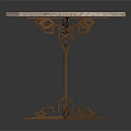 Modern Hexagonal Table With Patterned Marble Top And Brass Multi Pronged Legs Base