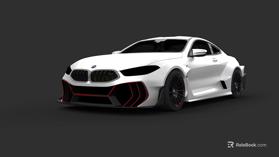 White BMW Sports Car With Black Red Accents And Sporty Exterior Design 3d model 