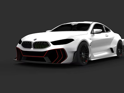 White BMW Sports Car With Black Red Accents And Sporty Exterior Design 3d model