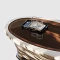 Oval Coffee Table With Shiny Surface Tray And Glass Cups 3d model