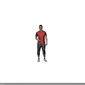 Man Wearing Red Black T-Shirt Gray Capri Pants White Sneakers Holding Black Water Bottle