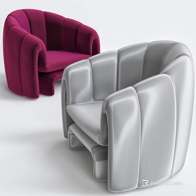 Single Sofa In Purple And Silver With Modern Pleated Lines Design 3d model 