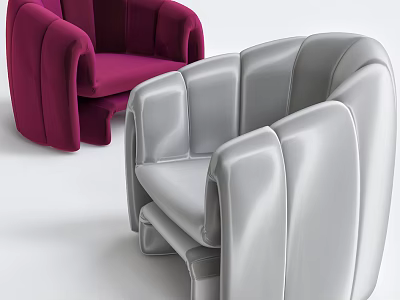 Single Sofa In Purple And Silver With Modern Pleated Lines Design 3d model