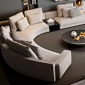 Modern Curved Sofa And Round Coffee Table Set In Stylish Living Room With Decorative Elements 3d model