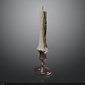 Burned Candle On Copper Candlestick Holder With Melted Wax Dripping Design