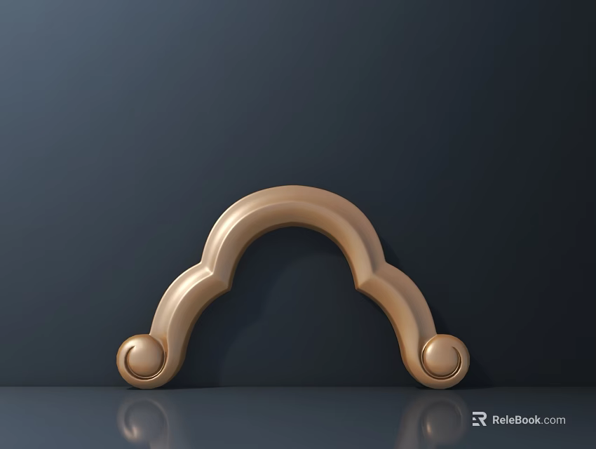 Golden Arched Carved Design With Circular Decorations On Dark Reflective Background 3d model 