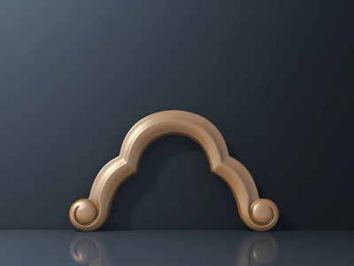 Golden Arched Carved Design With Circular Decorations On Dark Reflective Background 3d model