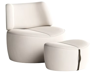 Stylish Modern White Single Sofa With Curved Design And Matching Ottoman 3d model
