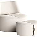 Stylish Modern White Single Sofa With Curved Design And Matching Ottoman