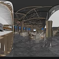 Luxurious Banquet Hall With Wooden Ceiling Gold Decor Round Tables White Tablecloths And Golden Chairs