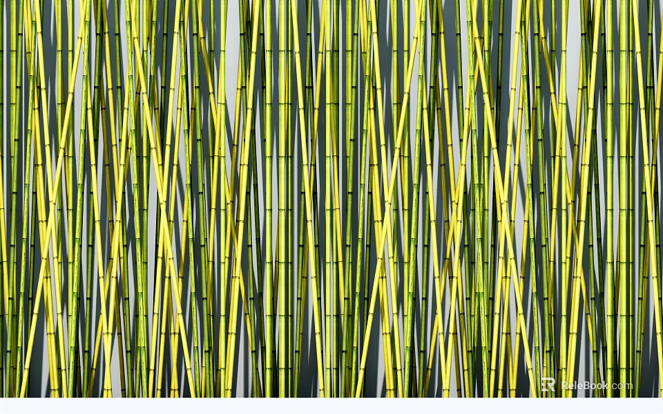 Vibrant Green and Yellow Bamboo Stems Dense Vertical Arrangement Natural Background Texture 3d model 