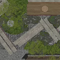Garden Landscape Design with Terracing Stones Green Plants Wooden Paths and Pebble Paving
