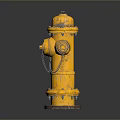 Yellow Fire Hydrant With Metal Chains And Vintage Design Against Dark Background