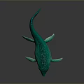 Vibrant Green Aquatic Creature 3D Character with Streamlined Body Textured Skin Fins and Tail