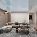 Modern Living Room Interior Design With Glass Ceiling Grey Sofa TV And Wooden Elements