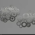Metal Mechanical Gears And Parts Decorative Design On Black Background With Intricate Details