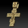 Golden Cross Jewelry Pendant with Jesus Figure and Intricate Carvings Design