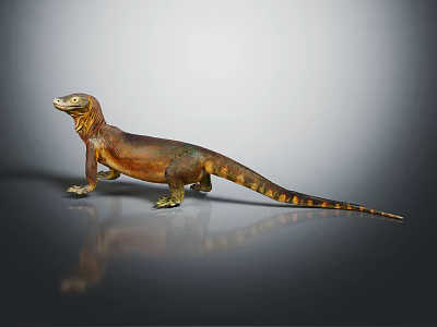 Detailed Realistic Brown And Yellow Lizard With Long Tail On Smooth Surface 3d model