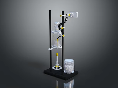 Professional Laboratory Distillation Apparatus With Metal Stand Glass Containers Yellow Knobs And Receiving Flask 3d model