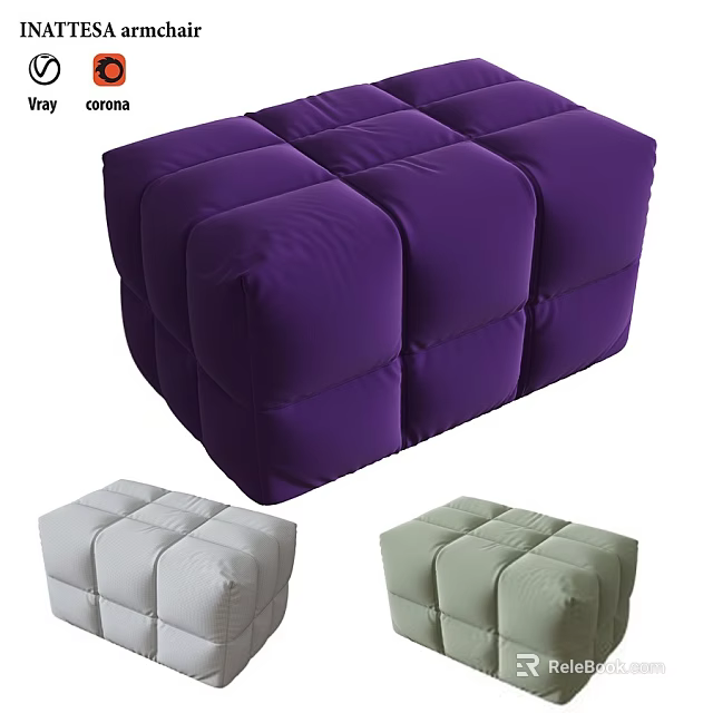 Modular Square Ottoman With Purple White Green Colors And Soft Comfortable Design 3d model 