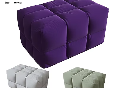 Modular Square Ottoman With Purple White Green Colors And Soft Comfortable Design 3d model