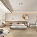 Modern Apartment Interior With Bed Sofa Large Windows And Round Art 3d model