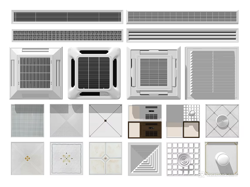 Different Types of Air Conditioner Vents with Modern Grille Designs for Home Interiors 3d model 