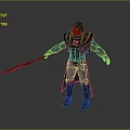 Hooded Warrior Character In Black Armor With Red Emblem And Sword