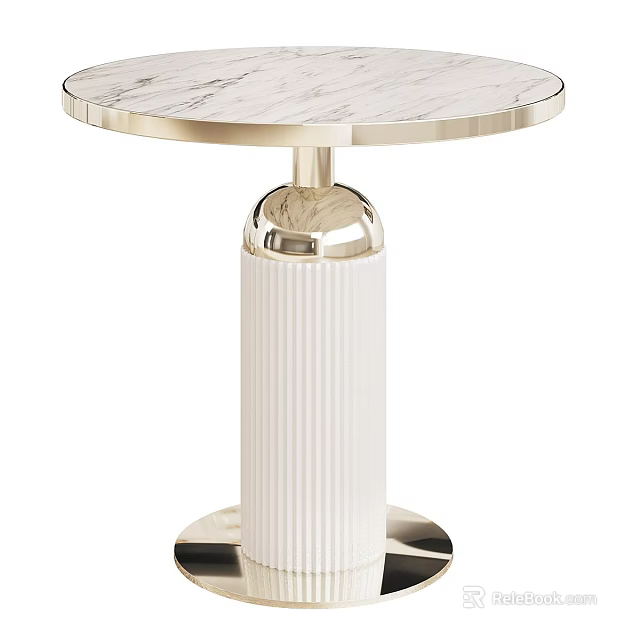 Elegant Round Dining Table With Marble Tabletop And Fluted White Column Base 3d model 