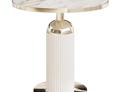 Elegant Round Dining Table With Marble Tabletop And Fluted White Column Base 3d model