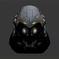 Sci Fi Mechanical Robot Drone With Blue Gray Damaged Exterior And Glowing Lights