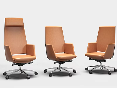 Set Of Three Modern Orange Office Chairs With Swivel Base And Ergonomic Design 3d model